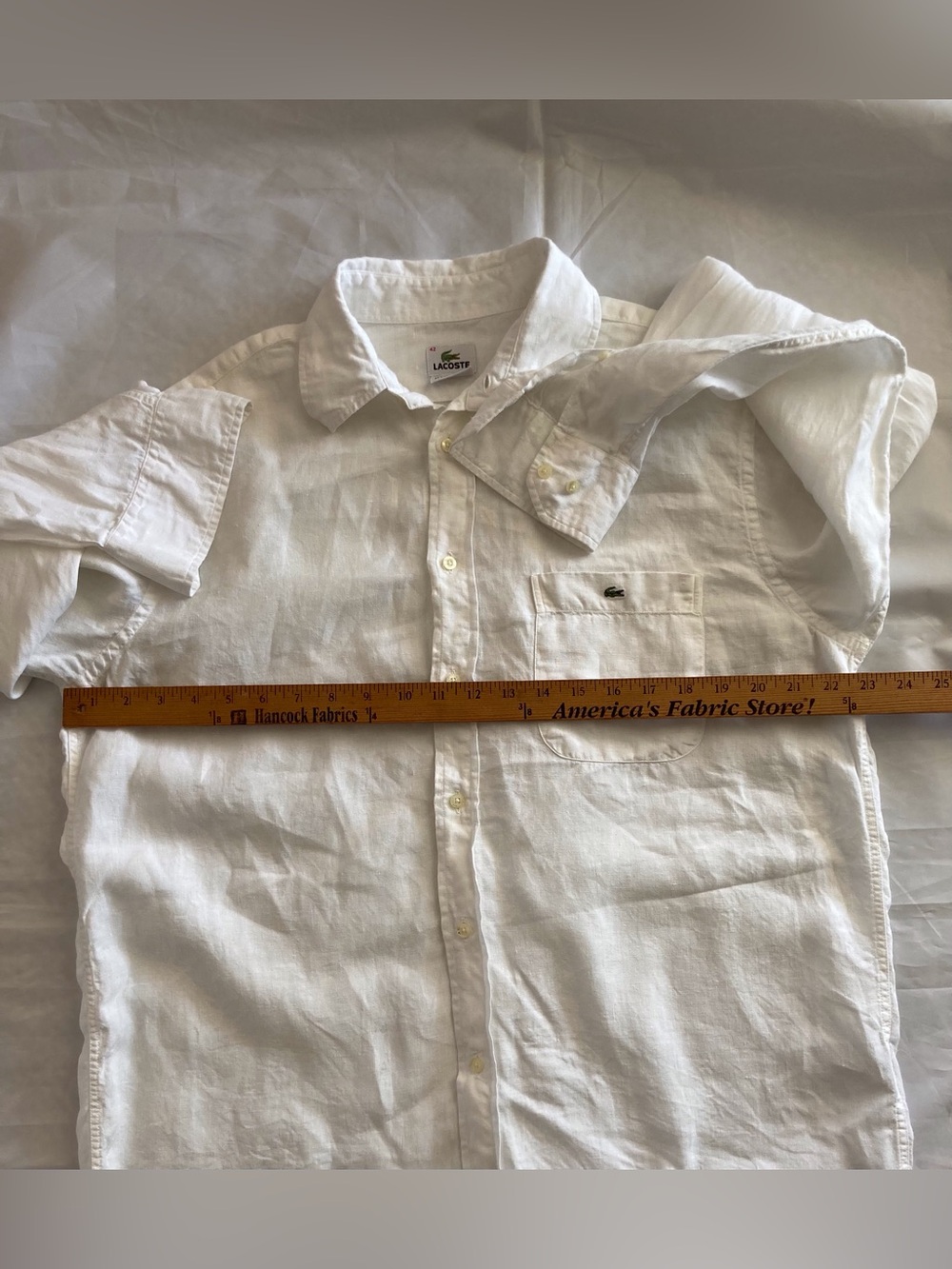Lacoste 100% French Linen Men’s Reg.FitShirt White-Size 42 US-LG- Summer Preppy - Picture 12 of 13